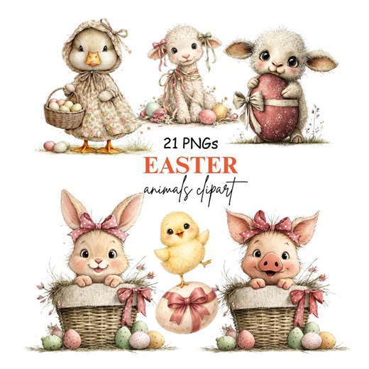 Easter Animals Clipart, Spring Bunny Lamb Chick Graphics (digital Download 21 PNG&JPG) - Etsy