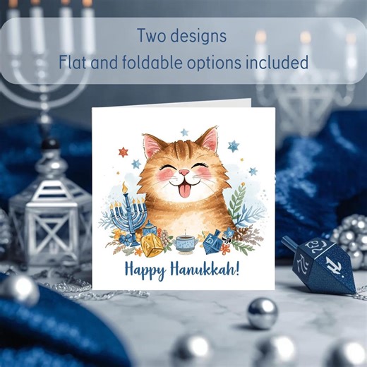 Hanukkah Cat Cards | Watercolor Jewish Holiday Greetings (PDF & PNG) - Etsy