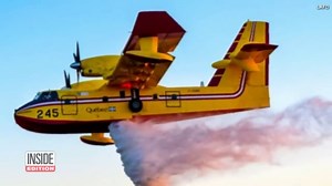 A firefighting plane has been grounded in California after it was hit by a civilian-flown drone. The Los Angeles Fire Department said on X, formerly Twitter, this SuperScooper plane was flying over the Palisades fire when it collided with a drone that was not assigned to the fire. The LAFD says the plane, Quebec 1, will be out of service until the wing damage can be repaired. It also said the FAA is investigating the incident. | Inside Edition
