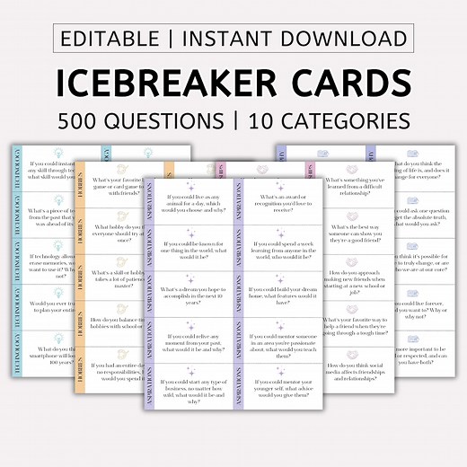 500 Icebreaker Questions: Printable Conversation Starter Cards, Conversation Topics, Get to Know You, Question Cards, (PDF) - Etsy