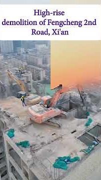 High-Rise Demolition in Xi'an: Excavators Top-Down Method! Elevator? Nah, We Use Excavators! #china