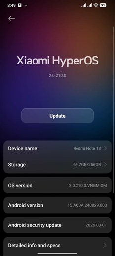 Redmi note 13 4g new update hyper os 2.0.211.0|#shorts #viral #update #redmi #trending