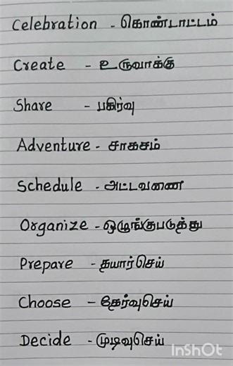 English words and Tamil meanings//