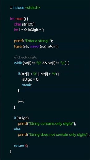 C Program: Check String Only Digits | #clanguage #cprogramming #codingtips