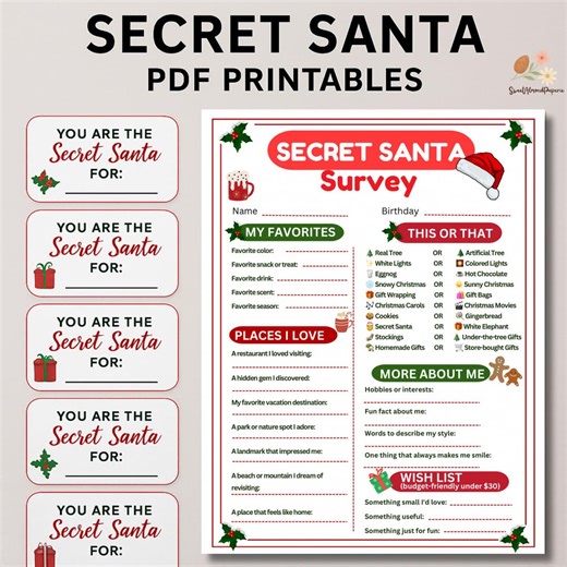 Secret Santa Survey & Name Tags Bundle | Printable Gift Exchange (PDF) - Etsy Australia