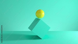 colorful geometric shapes floating on green background. minimal concept idea. 3D animation.