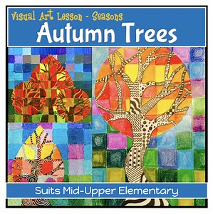 Fall Art project for TREES in AUTUMN PDF plan with 3 options suits 3rd-6th Grade