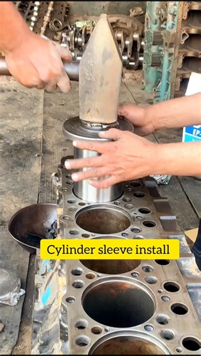 Cylinder Sleeve Installation process #engine #shorts #mechanic #truck #sleeves #sleeve #automobile