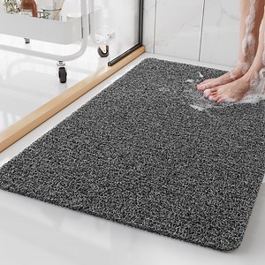 SIXHOME Non Slip Shower Mat 20"x32" PVC Loofah Shower Mats for Bathtub Quick Drying Shower Floor Mat with Comfortable Textured Surface Easy Cleaning Shower Mat for Shower Stall Black