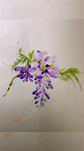 藤の墨彩画 Wisteria Sumi-e with colors