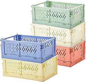 5-Pack Collapsible Plastic Storage Baskets for Organizing, Stackable Storage Bins - Space-Saving for Classroom, Kitchen, Bathroom, Office & Bedroom,Foldable Crates (small 5.91x2.44x3.98in)