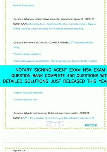 NOTARY SIGNING AGENT EXAM NSA EXAM QUESTION BANK COMPLETE 450 QUESTIONS WITH DETAILED SOLUTIONS JUST