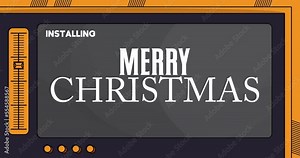 Cartoon Computer With the word Merry Christmas. Video message of a screen displaying an installation window. Stock Video