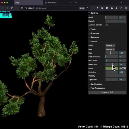 11K views · 136 reactions | Design free custom game assets right in your browser and export them in one click with this open-source Three.js procedural tree generator made by Dan Greenheck. Demo and code: https://80.lv/articles/open-source-three-js-procedural-tree-generator-in-the-browser/ | 80 Level | Facebook