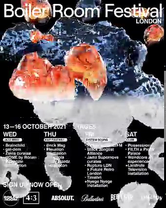 Introducing the stage hosts for Boiler Room Festival London. Pre-sale tickets go live Thu 10 June at 10am. Sign up for access. blrrm.tv/london2021 Brainchild, gal-dem.com, ZAKIA, BRICK, RISKY ROADZ, KOOLLONDON.COM, Jamz Supernova, Rupture, Black Junglist Alliance, NYEGE NYEGE, Possession, Pxssy Palace, Timehri Records, Supported by Absolut, Ballantine's, Beefeater & Jameson Irish Whiskey. 🔊 Yosh - Jah Said | Boiler Room