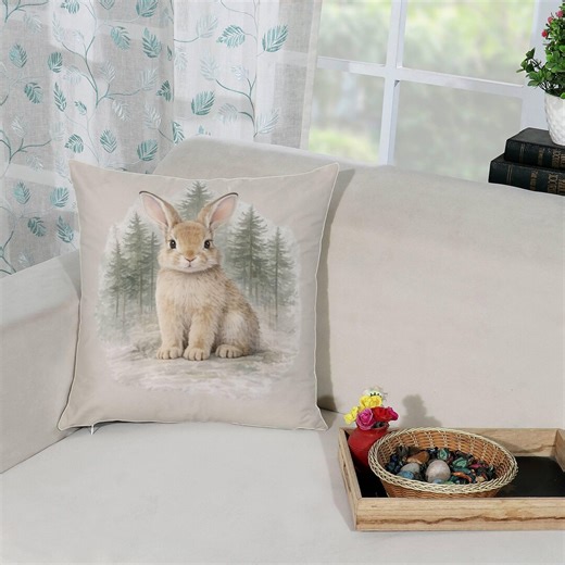 Faux Suede Woodland Bunny Pillow: Cottagecore Nursery Decor, Easter Rabbit Throw Pillow, Forest Animal Cushion for Baby Room or Kids Room - Etsy