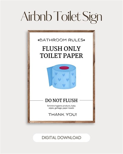 Flush Only Toilet Paper Sign – Printable Bathroom Rules for Airbnb & Holiday Rentals - Etsy