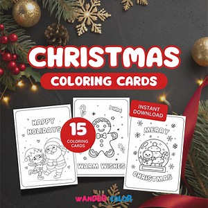 Printable Christmas Coloring Cards | Kids Holiday Activity (PDF) - Etsy