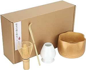 Japanese Matcha Tea Set, 4 in 1 Traditional Matcha Whisk Set with Bamboo Matcha Whisk, Ceramic Whisk Holder, Tea Scoop & Matcha Bowl, Exquisite Japanese Tea Set for Handmade Matcha Tea Making