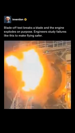 Invention on Instagram: "Blade-off tests are crucial for ensuring the safety and reliability of aircraft engines. In these tests, one or more blades of the engine’s fan or compressor are intentionally detached while the engine is running at high speed. This simulates a real-world failure where a blade might break loose during flight. By doing this, engineers can observe how the engine and its containment system respond to such a sudden and extreme event. The main purpose of blade-off tests is to