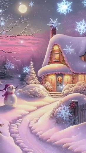 Snowy Night Landscape with Snowman Animation