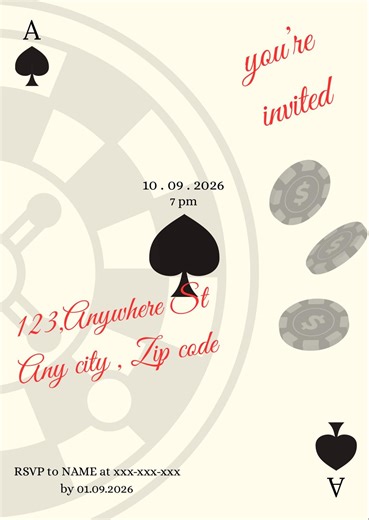 Ace of Cards Birthday Invitation Template, Editable Instant Download Invitation - Etsy