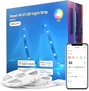 meross Smart LED Strip Lights, 32.8ft WiFi RGB Strip, Works with Apple HomeKit, Siri, Alexa&Google and SmartThings, App Control, Color Changing Lights Strip for Room, Party, Festivals, UL Listed