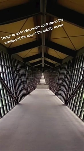 The Infinity Room at House on the Rock extends 218 feet over the valley below without supports and has 3,000 windows. #Wisconsin #travelwi #discoverwisconsin #travel #explore #thingstodoinwisconsin #roadsideattraction