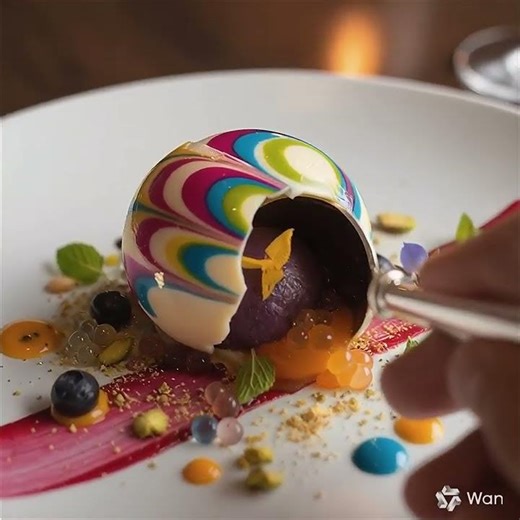 "Chromatic Sphere Explosion with Berries & Molecular Pearls" #asmr #food #dessert #chocolate #viral