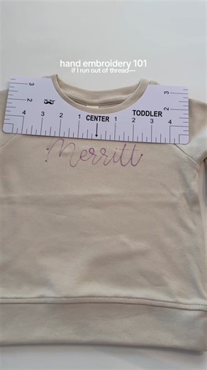 Here’s what I do if I run out of embroidery thread while I’m in the middle of a sewing #handembroideredsweater #handembroideredbabyclothes #babynamesweatertutorial