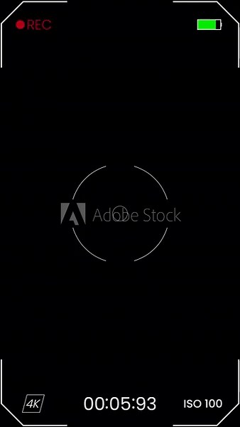 Vertical mobile screen recorder camera interface with circular HUD reticle timecode and REC display alpha channel