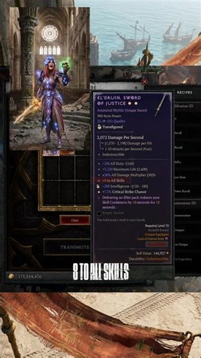 Upgrade and Transfigure El'Druin Sword of Justice😁Unbelievable 8 to all SKILLS💀#d4 #lordofhatred
