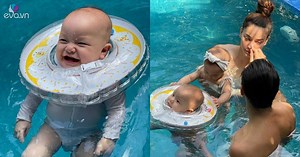 Leon đã bơi được một mình, khoảnh khắc Kim Lý chạm vào Hồ Ngọc Hà dưới bể bơi quá tình