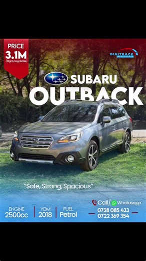 FOR SALE | Subaru Outback | 2018 Meet the Subaru Outback 2018 a perfect mix of adventure-ready toughness and everyday luxury. Smooth on city streets, confident on highways, and fully equipped for any journey. 🔷 Model: Subaru Outback – 2018 🔷 Leather Interior 🔷 Sunroof 🔷 Memory Seats 🔷 Heated & Ventilated Seats 🔷 Electric Adjustable Seats 🔷 Android Radio & Touchscreen Display 🔷 Multifunction Steering Controls 🔷 Cruise Control 🔷 Lane Departure Warning 🔷 Pre-Collision Safety Assist 🔷 Re