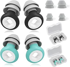 Ear Plugs for Noise Reduction, 2 Pairs Reusable Silicone Earplugs Ear Buds Hearing for Sleeping, Concerts, Snoring, Travel, Studying Ear Muffs Black, Blue