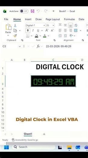 🔥Digital clock ⏰ in excel VBA #digitalclock #digital_clock #exceltips #excelvba #realtimeclock
