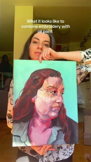 What it looks like to combine oil paint with embroidery. #art #artist #embroideryart #artwork