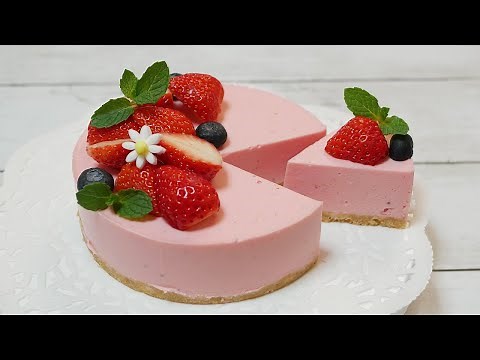 いちごのレアチーズケーキ No-Bake Strawberry cheese cake