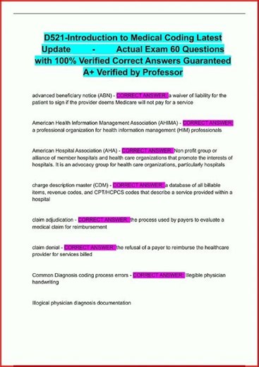 D521Introduction To Medical Coding Latest Update Actual Exam video