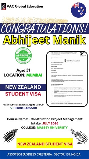 NZ Study Visa Approved | Construction Project Management | Massey University | JULY 2026 Intake