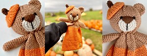 Knit Pumpkin Bear lovey- Free crochet and knit pattern - A Crafty Concept