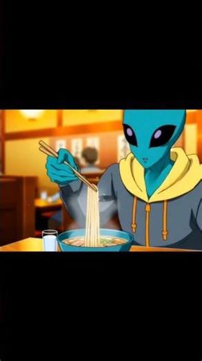 Alien tries Ramen Noodles. #ramen #asian #animes #shortsviral