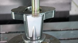 CNC milling machine realizes the engraving and milling process automatically through the numerical control system. Close up of Full automatic vertical CNC machine for mold making. Seamless loop, Macro