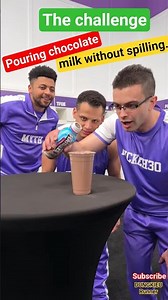 The challenge: Pouring chocolate milk without spilling.#shorts #mrbeastshorts #mrbeast #fyp