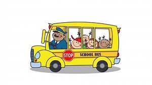 School Bus With Happy Children Cartoon Characters. 4K Animation Video Motion Graphics Without Background