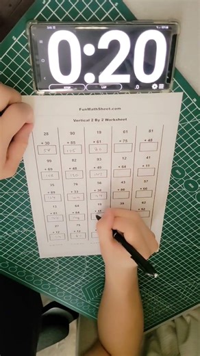 37sec - 2 by 2 addition worksheet #math