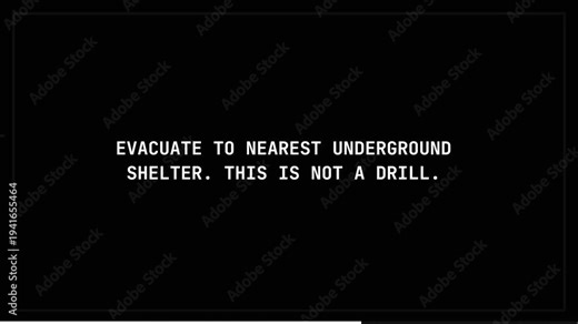 Emergency Broadcast System Civil Defense Shelter Protocol Instructions World War III Nuclear Warning Screen Animation 4K