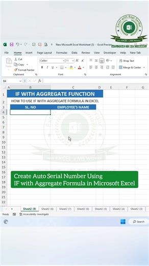 Create Auto Serial Number using IF with AGGREGATE Formula in Microsoft Excel! 🔢 #exceltips