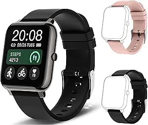 Popglory Smartwatch Bundle with 2 Replacement Bands, Blood Pressure, Blood Oxygen Monitor, Fitness Tracker with Heart Rate Monitor, Full Touch Fitness Watch