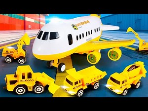 Main mobil-mobilan bersama Mobil Penolong. Mainan kendaraan konstruksi & pesawat. Video anak